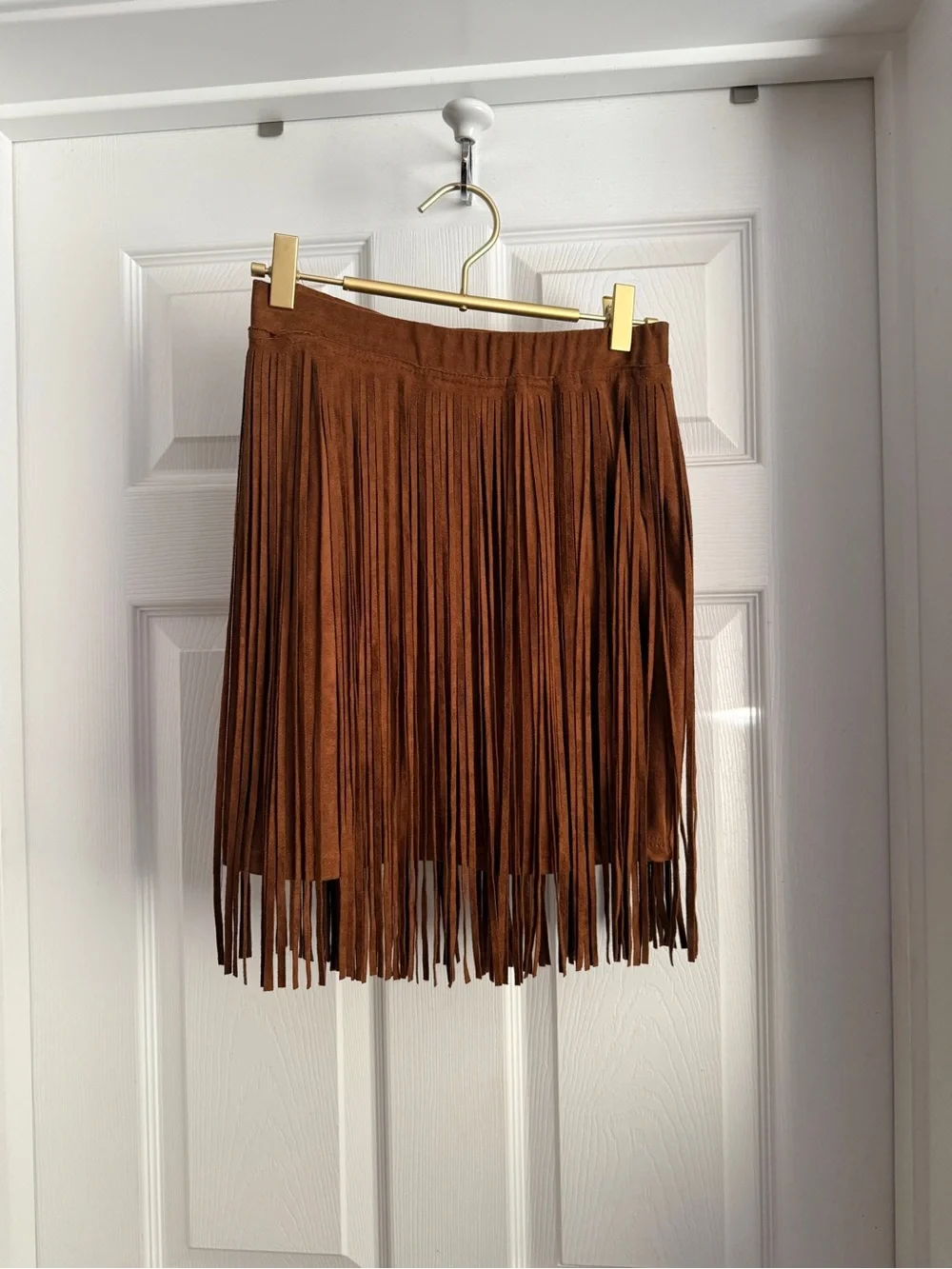 Fringe Suede-Look Mini Skirt in Brown